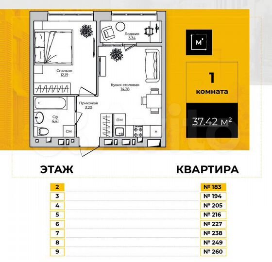 1-к. квартира, 37,4 м², 6/9 эт.