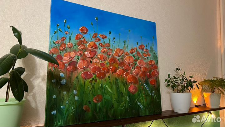 Картина маслом на холсте. Маковое поле