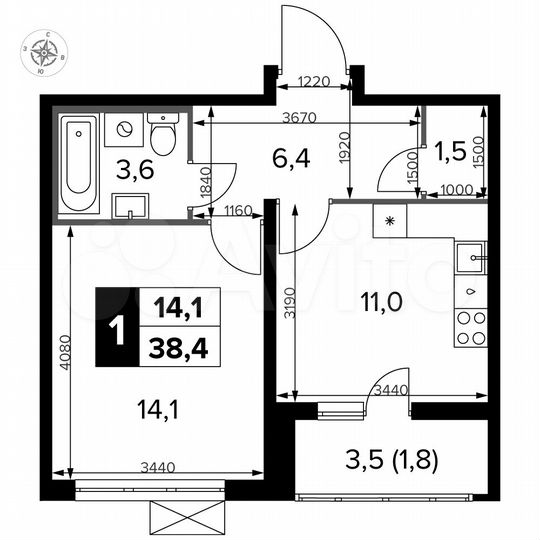 1-к. квартира, 38,4 м², 23/23 эт.