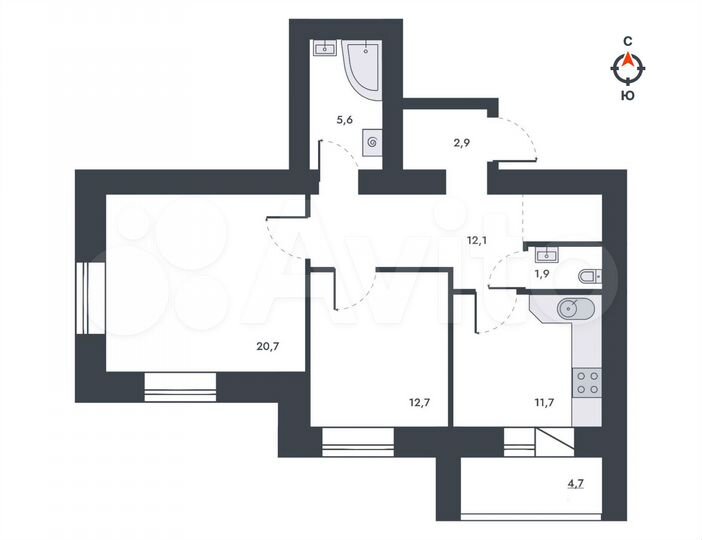 2-к. квартира, 75,9 м², 5/12 эт.