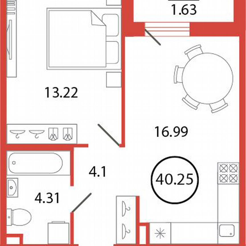 1-к. квартира, 40,3 м², 2/12 эт.