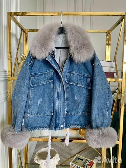 Джинсовый бомбер со съемным мехом