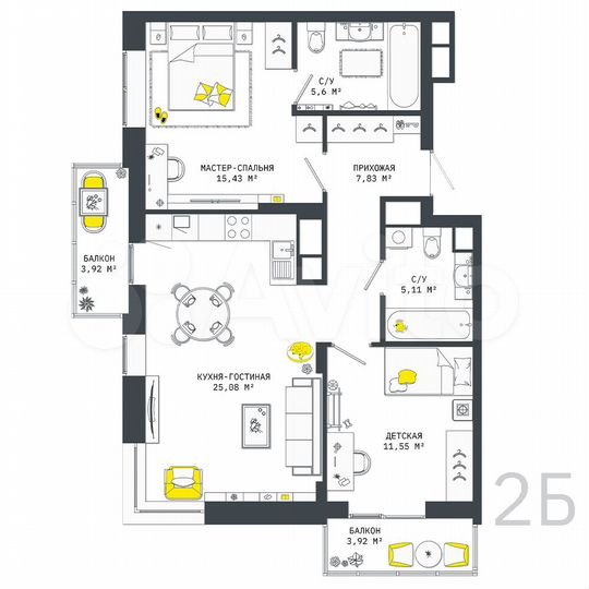 2-к. квартира, 78,4 м², 3/25 эт.