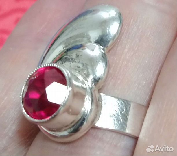 Серебряное кольцо рубин звезда 916 пр гост СССР