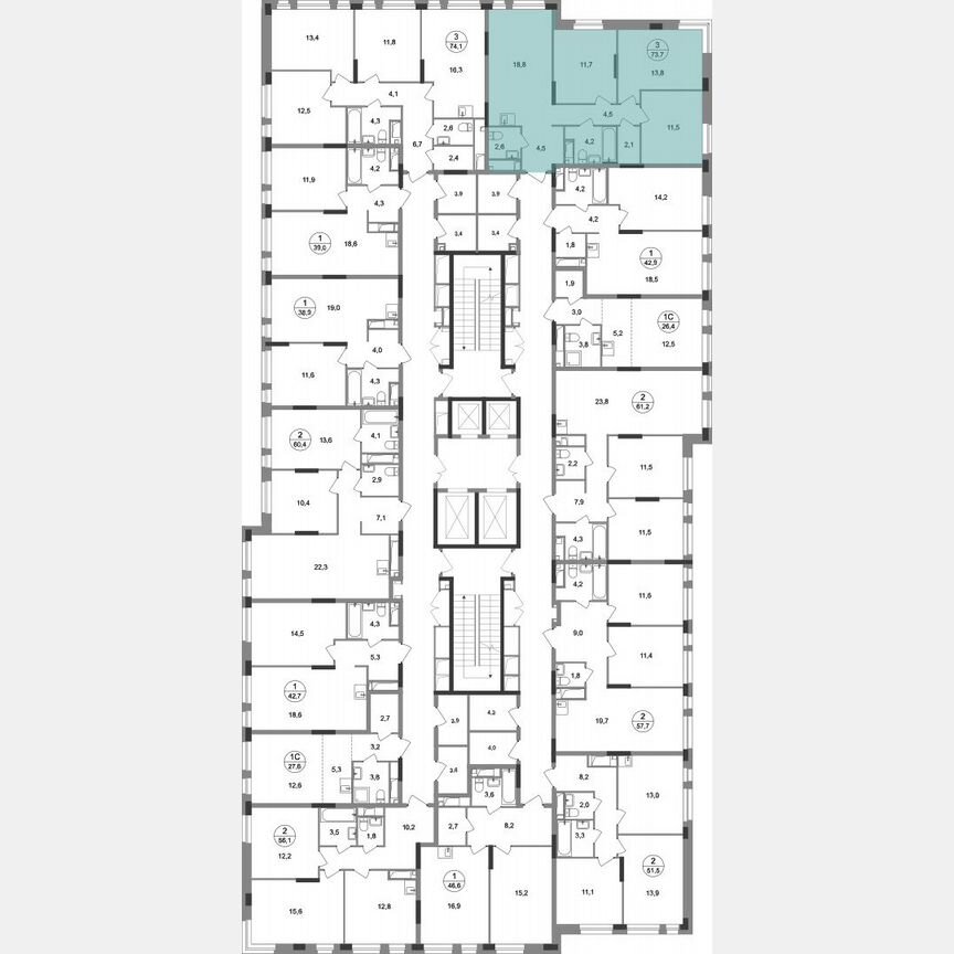 3-к. квартира, 73,7 м², 19/19 эт.