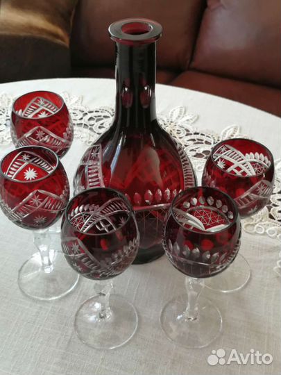 Графин и бокалы, гранатовый хрусталь, Германия