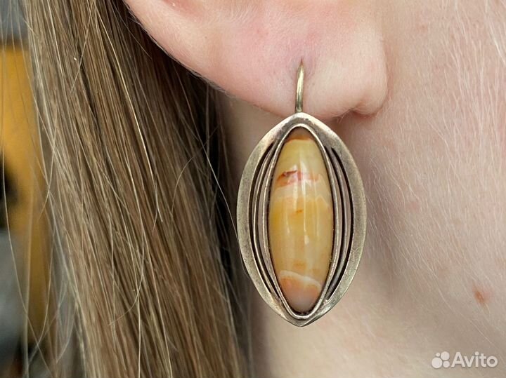 Серьги серебро 875 СССР агат позолота Харьков