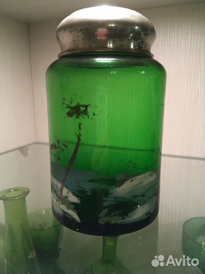 Масленка, чайница зеленое стекло