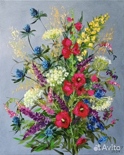 Летний букет. Картина маслом на холсте 50х40