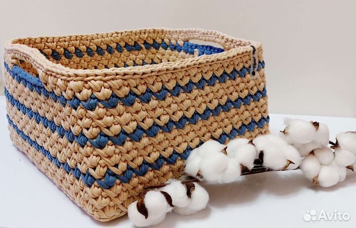 Вязаные корзинки из трикотажной пряжи