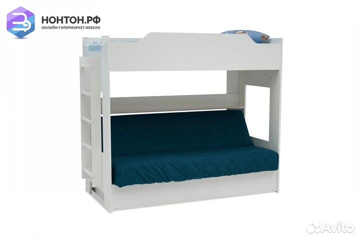 Двухъярусная кровать с диван-кроватью зеленый / бе