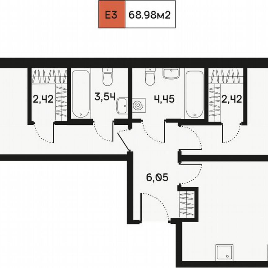 2-к. квартира, 69 м², 1/9 эт.