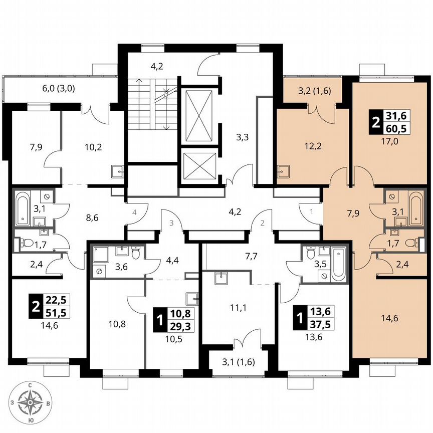 2-к. квартира, 60,5 м², 11/14 эт.