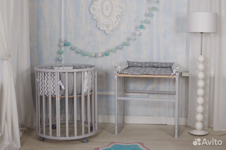 Круглая кроватка 7в 1 из берёзы