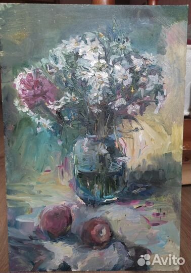 Картина маслом цветы ромашки. Натюрморт с натуры