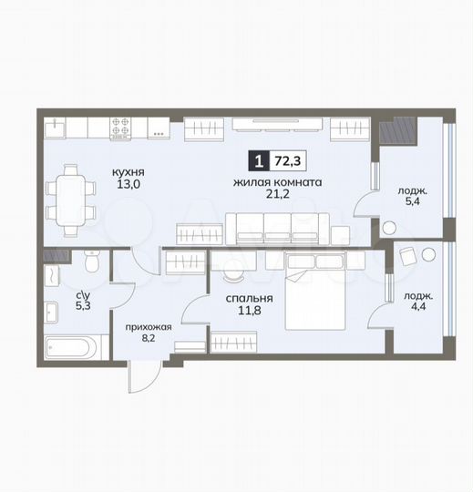 2-к. квартира, 72,3 м², 4/12 эт.