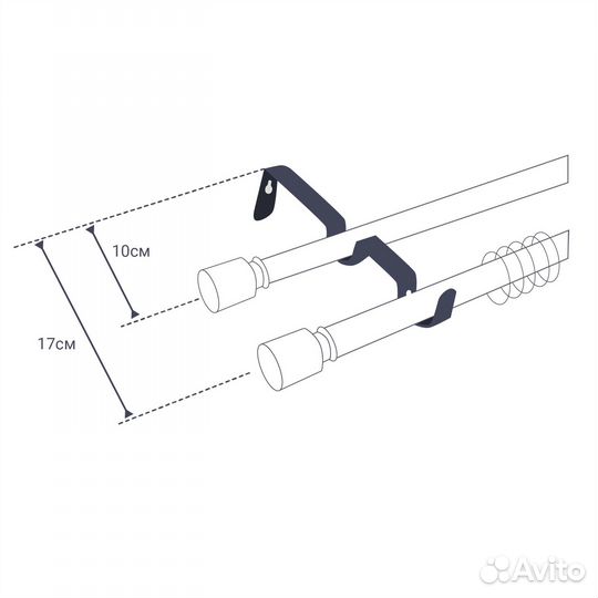 Карниз двухрядный 200 см дерево цвет беленый дуб