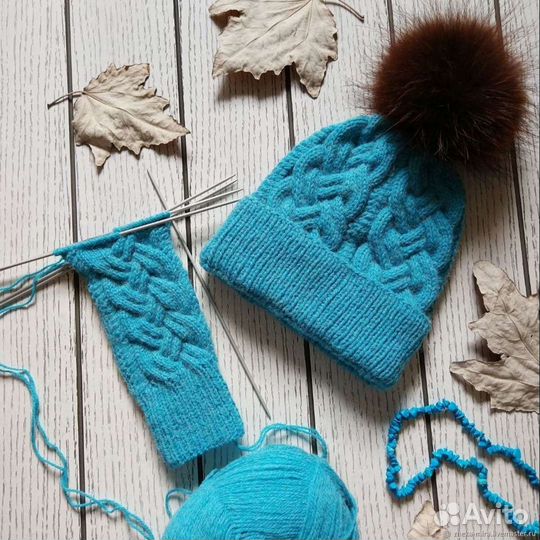 Шапка и варежки зимний комплект из альпаки
