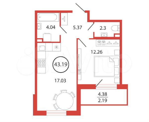 2-к. квартира, 43,2 м², 10/12 эт.