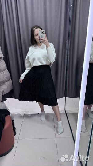 Юбка хлопковая cottage core черная 42-46