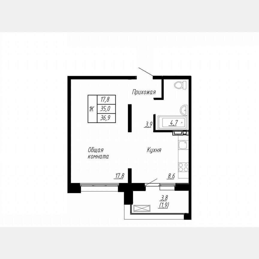 1-к. квартира, 36,9 м², 3/17 эт.
