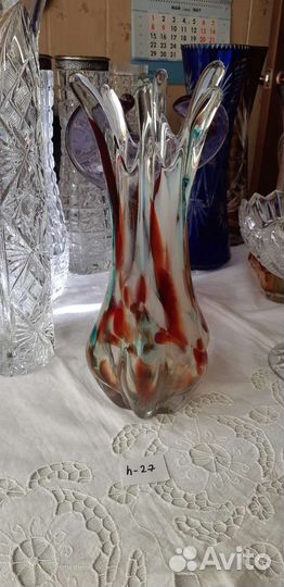 Ваза цветное, гутное стекло СССР