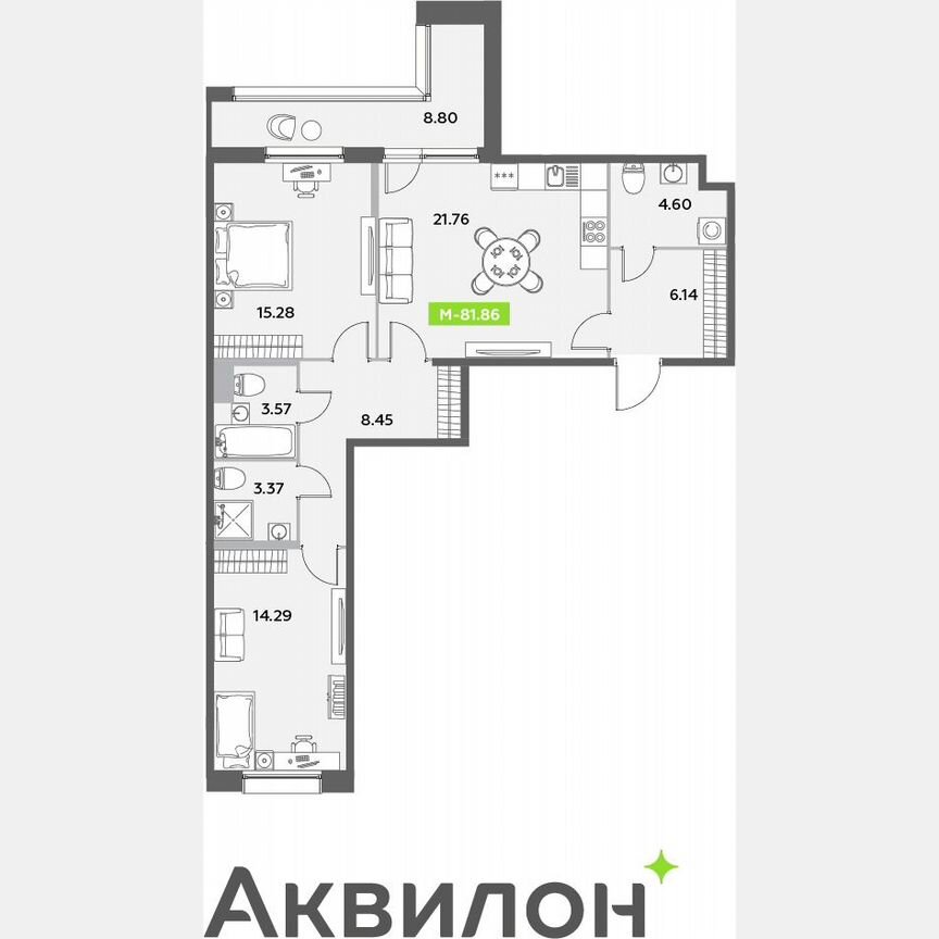 2-к. квартира, 81,9 м², 7/12 эт.