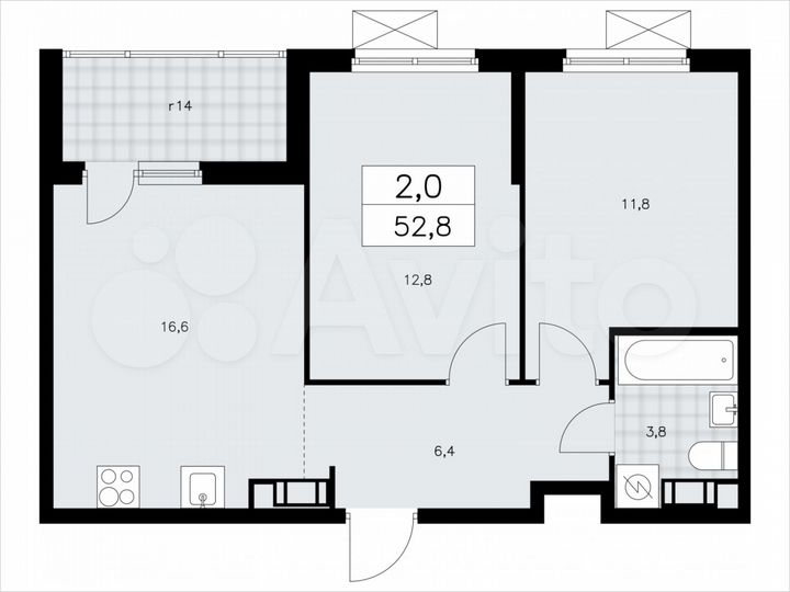 2-к. квартира, 52,8 м², 7/11 эт.