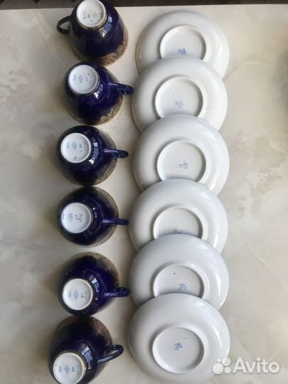 Лфз Кобальтовый фарфоровый сервиз СССР 9 персон