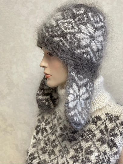 Шапка ушанка вязаная зимняя