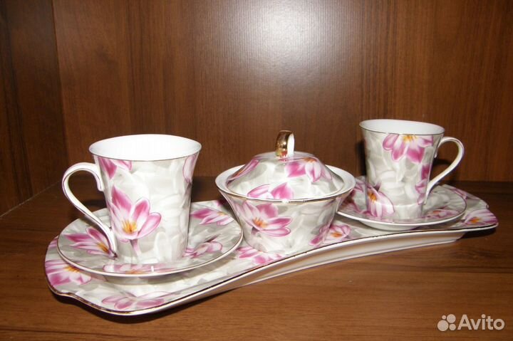 Новый набор для кофе на двоих -лотосы