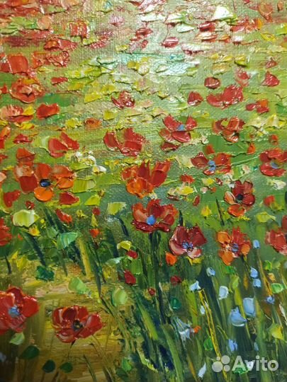 Картина маслом Прованс маки пейзаж природа