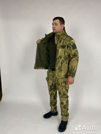 Тактический камуфляж костюм мох SoftShell на флисе