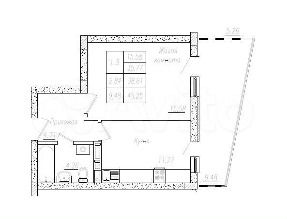 1-к. квартира, 38,6 м², 8/8 эт.