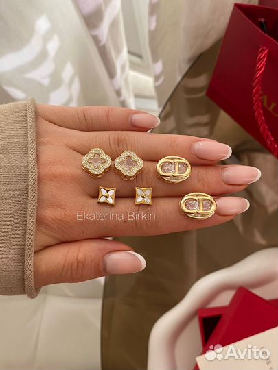 Серьги dior louis vuitton клевер кристаллы