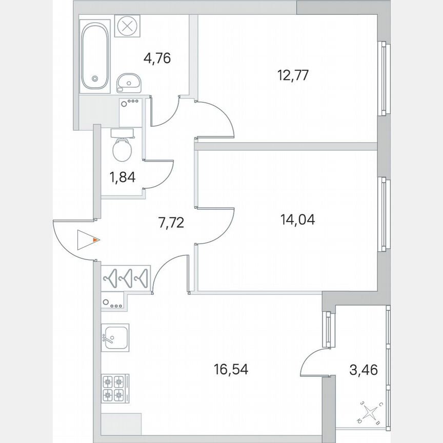 2-к. квартира, 59,4 м², 4/8 эт.