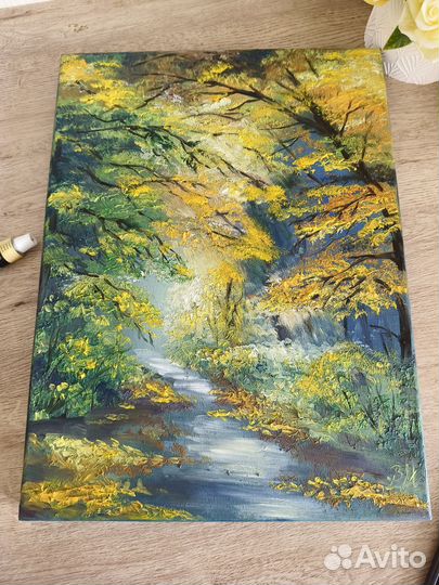 Картина маслом осенний пейзаж на холсте