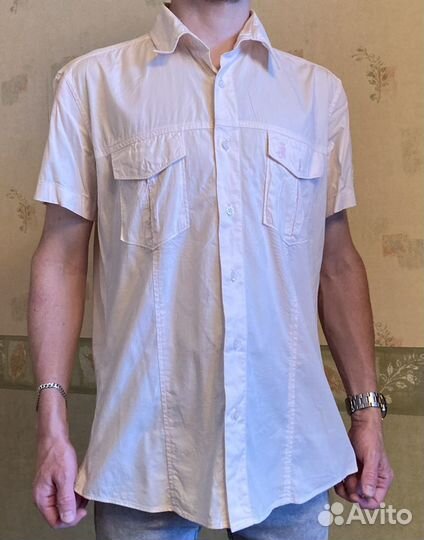 Мужская рубашка белая с коротким рукавом 48 размер