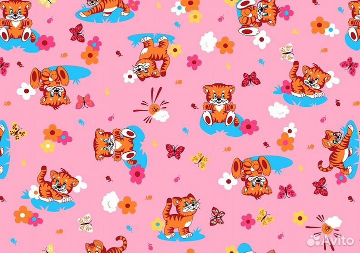 Постельное белье детское из бязи 120г Тигрята-Розо