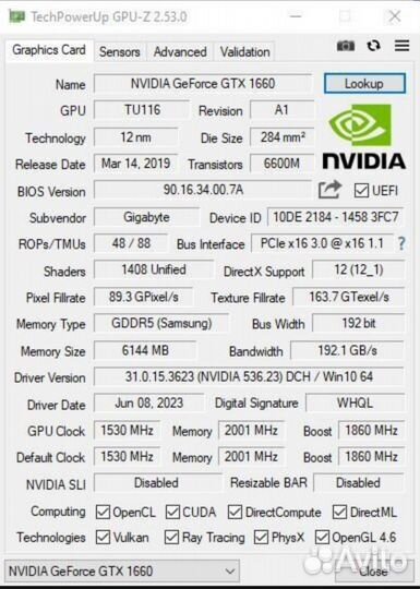 Gigabyte GTX 1660 Gaming OC 6G 192 bit