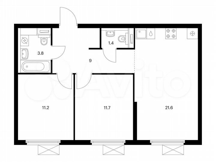 2-к. квартира, 58,7 м², 11/25 эт.