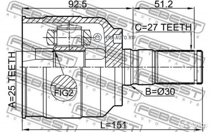 Febest 1211-yflh Шрус внутренний левый 25x30x27