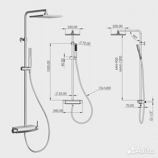 Душевая стойка Mira, черное стекло