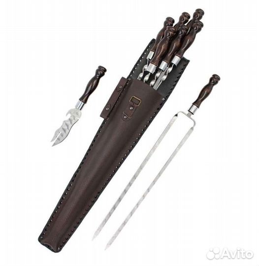 Подарочный набор шампуров в кожаном чехле