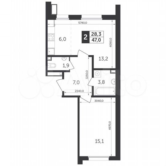 2-к. квартира, 47 м², 21/22 эт.