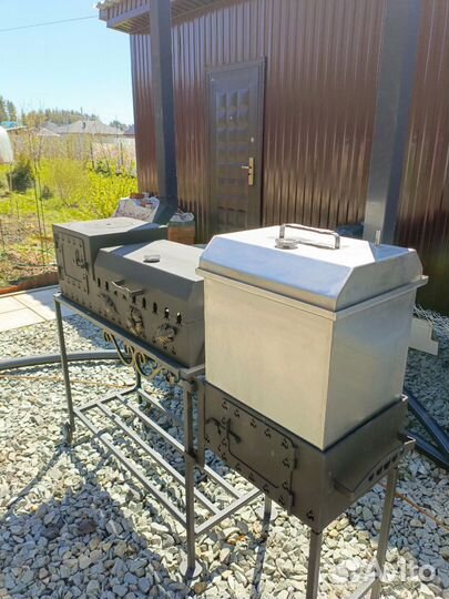 Мангал с печью и коптильней