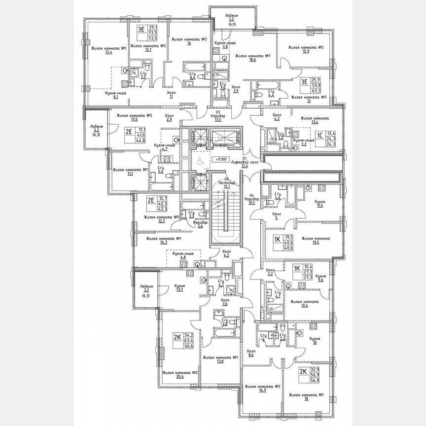 1-к. квартира, 41,6 м², 3/19 эт.