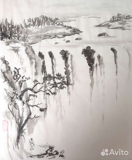 Картина пейзаж суми-э