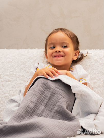 Серый плед детский муслиновый 4-слойный 90x120