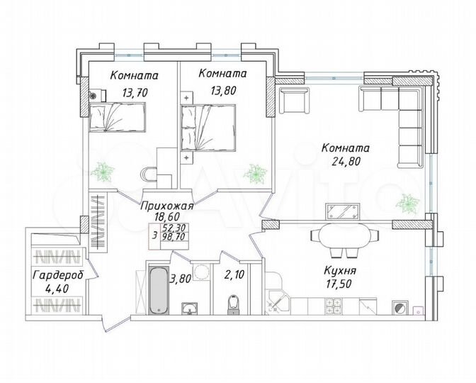 3-к. квартира, 98,7 м², 6/8 эт.